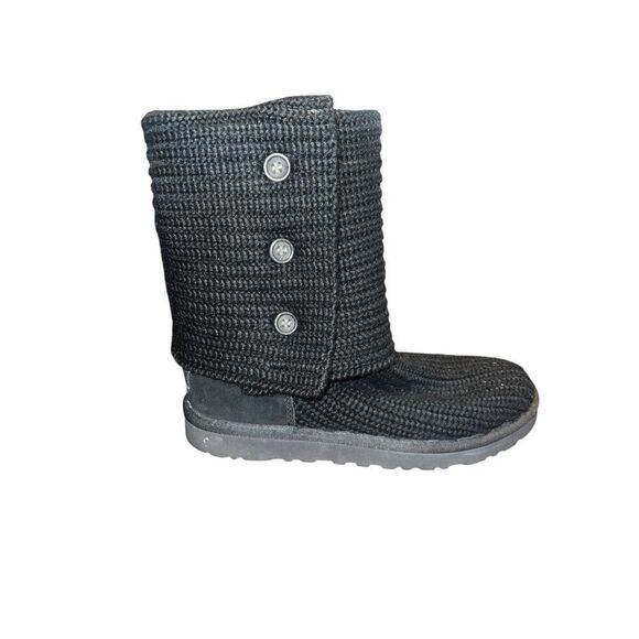 UGG 5819 Black Classic Cardy Knit Boots Women’s Size 7 shearling slouchy - Picture 2 of 8